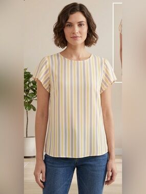 LOFT Striped Short Sleeve Top in Yellow, Cream and Pink